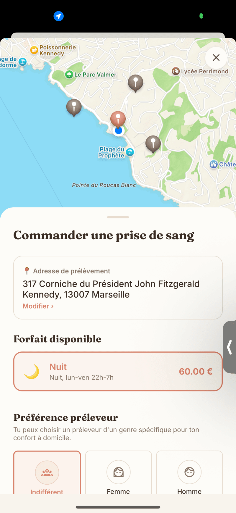 Écran de commande de l'application Casa Lab
