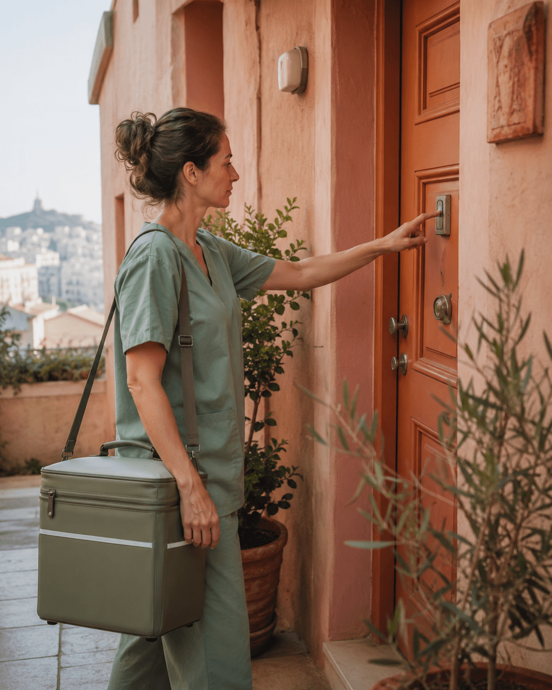 Préleveuse Casa Lab à la porte d'un patient